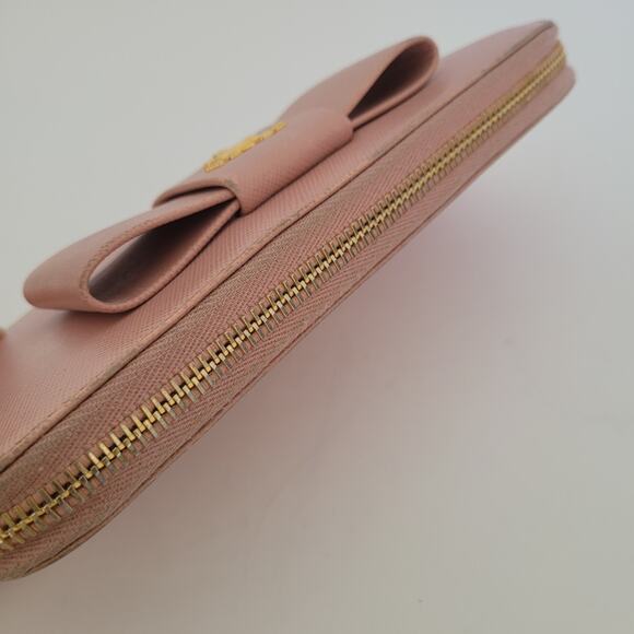 PRADA Saffiano Fiocco Orchidea Wallet Clutch Large Light Pink Zip Around Bow Box - Picture 4 of 13